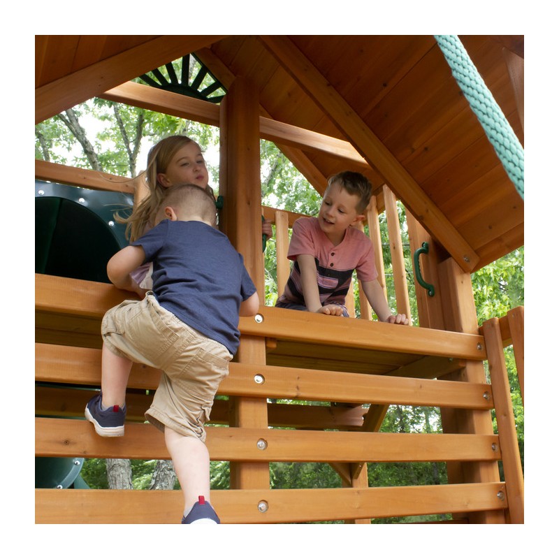 Gorilla Treasure Trove II Treehouse Cedar Wood Swing Set Kit w/ Amber Posts (01-1038-AP)