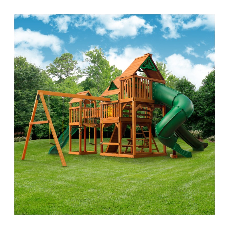 Gorilla Treasure Trove II Treehouse Cedar Wood Swing Set Kit w/ Amber Posts (01-1038-AP)