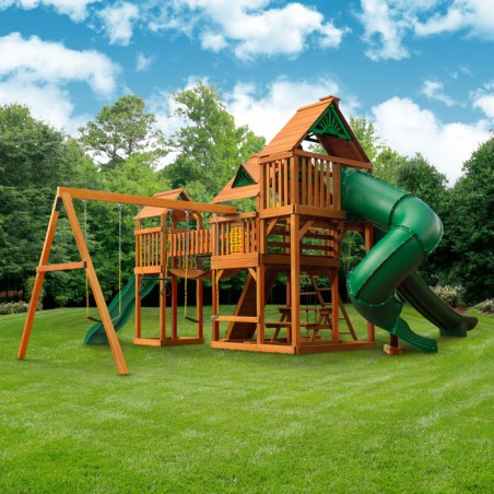 Gorilla Treasure Trove II Treehouse Cedar Wood Swing Set Kit w/ Amber Posts (01-1038-AP)