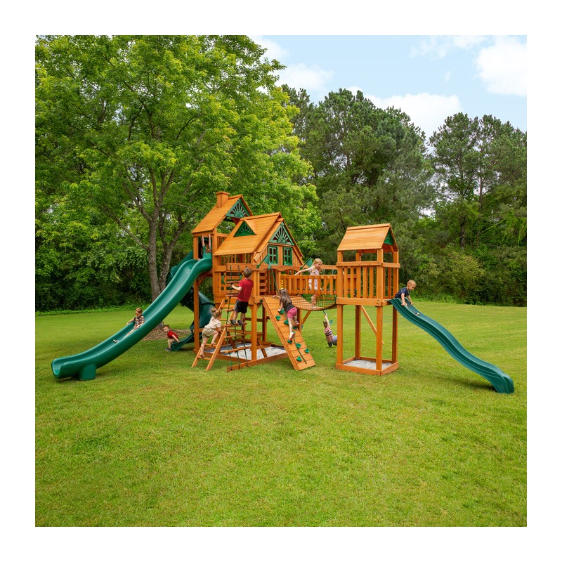 Gorilla Treasure Trove II Treehouse Cedar Wood Swing Set Kit w/ Amber Posts (01-1038-AP)