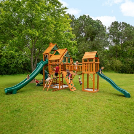 Gorilla Treasure Trove II Treehouse Cedar Wood Swing Set Kit w/ Amber Posts (01-1038-AP)