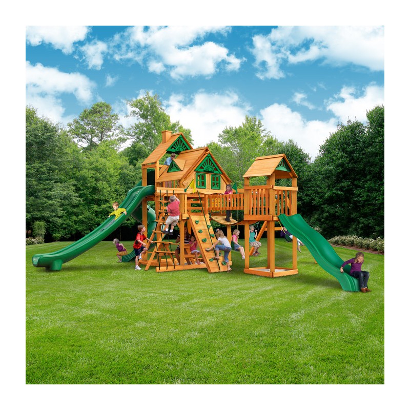 Gorilla Treasure Trove II Treehouse Cedar Wood Swing Set Kit w/ Amber Posts (01-1038-AP)