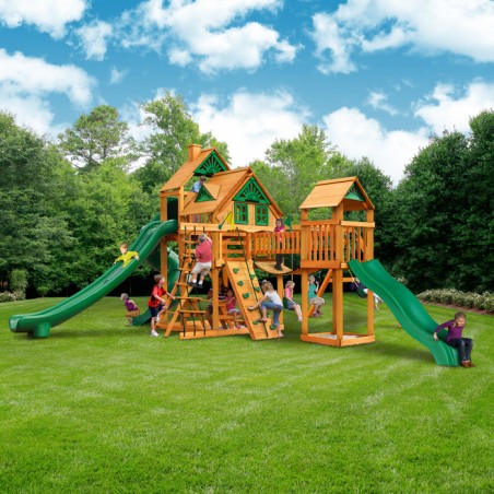 Gorilla Treasure Trove II Treehouse Cedar Wood Swing Set Kit w/ Amber Posts (01-1038-AP)