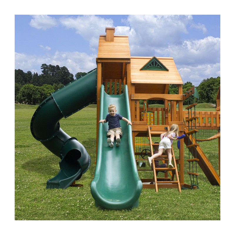 Gorilla Treasure Trove II Cedar Wood Swing Set Kit w/ Amber Posts and Standard Wood Roof - Amber (01-1034-AP)