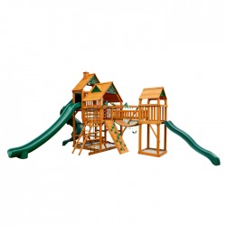 Gorilla Treasure Trove II Cedar Wood Swing Set Kit w/ Amber Posts and Standard Wood Roof - Amber (01-1034-AP)