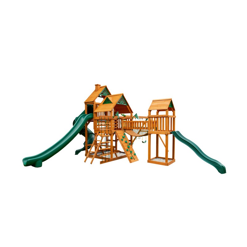 Gorilla Treasure Trove II Cedar Wood Swing Set Kit w/ Amber Posts and Standard Wood Roof - Amber (01-1034-AP)
