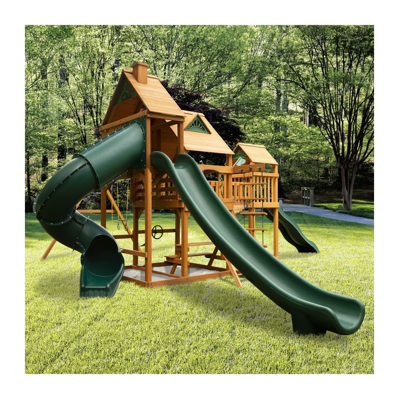 Gorilla Treasure Trove II Cedar Wood Swing Set Kit w/ Amber Posts and Standard Wood Roof - Amber (01-1034-AP)