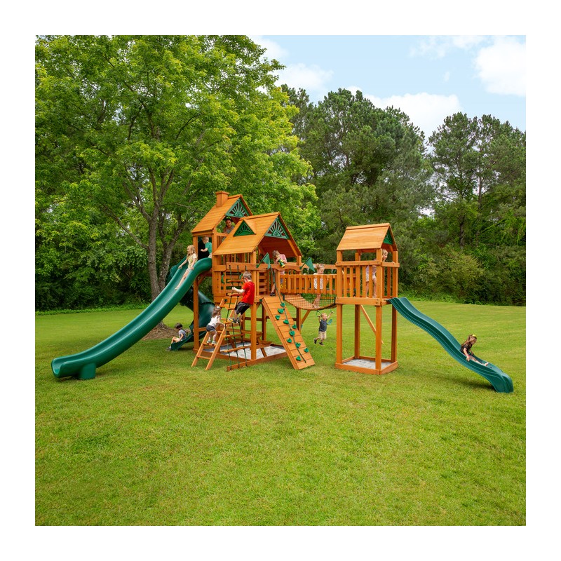 Gorilla Treasure Trove II Cedar Wood Swing Set Kit w/ Amber Posts and Standard Wood Roof - Amber (01-1034-AP)