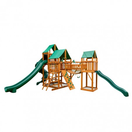 Gorilla Treasure Trove II Cedar Wood Swing Set Kit  w/ Amber Posts and Deluxe Green Vinyl Canopy (01-1034-AP-1)