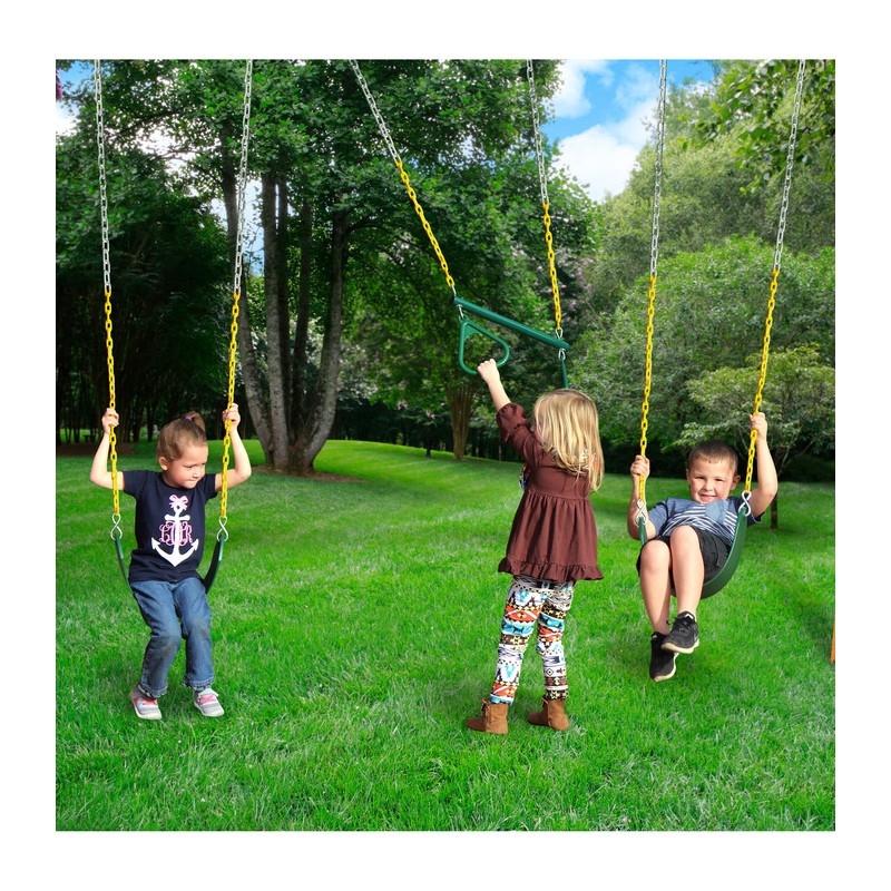 Gorilla Great Skye II Cedar Wood Swing Set Kit  w/ Amber Posts and Deluxe Green Vinyl Canopy - Amber (01-0031-AP-1)