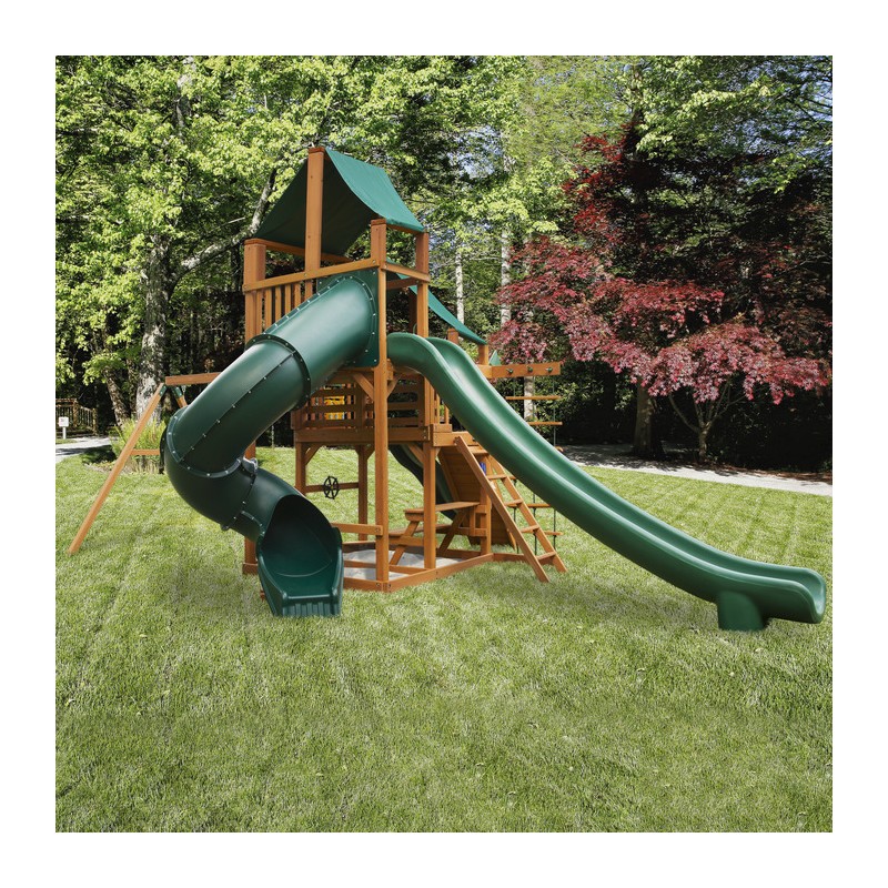 Gorilla Great Skye II Cedar Wood Swing Set Kit  w/ Amber Posts and Deluxe Green Vinyl Canopy - Amber (01-0031-AP-1)