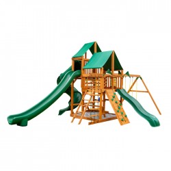 Gorilla Great Skye II Cedar Wood Swing Set Kit  w/ Amber Posts and Deluxe Green Vinyl Canopy - Amber (01-0031-AP-1)