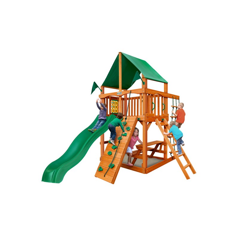 Gorilla Chateau Tower Cedar Wood Swing Set Kit w/ Amber Posts & Deluxe Green Vinyl Canopy (01-0061-AP-1)