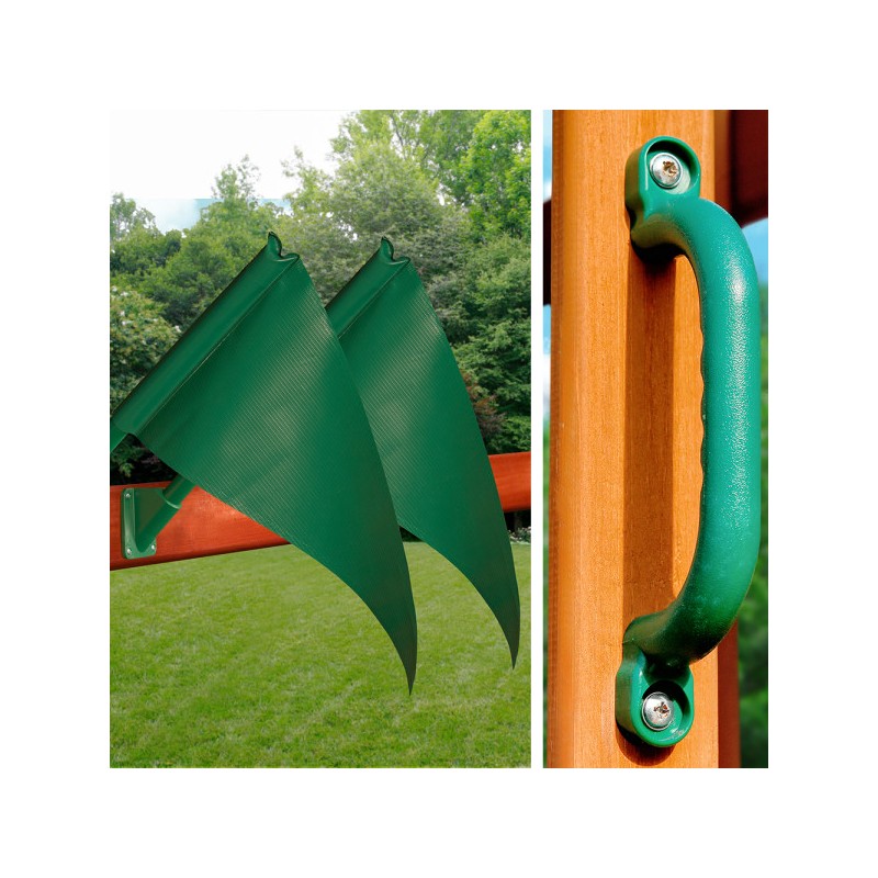 Gorilla Chateau Tower Cedar Wood Swing Set Kit w/ Amber Posts & Deluxe Green Vinyl Canopy (01-0061-AP-1)