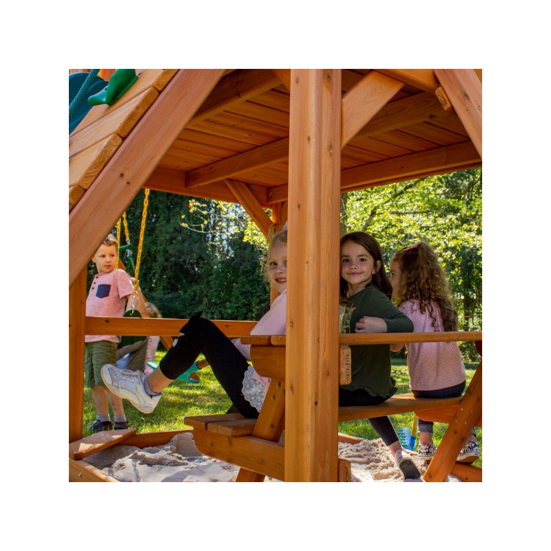 Gorilla Chateau Tower Cedar Wood Swing Set Kit w/ Amber Posts & Deluxe Green Vinyl Canopy (01-0061-AP-1)