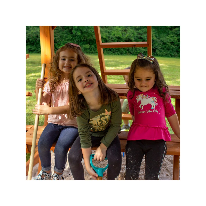 Gorilla Chateau Tower Cedar Wood Swing Set Kit w/ Amber Posts & Deluxe Green Vinyl Canopy (01-0061-AP-1)