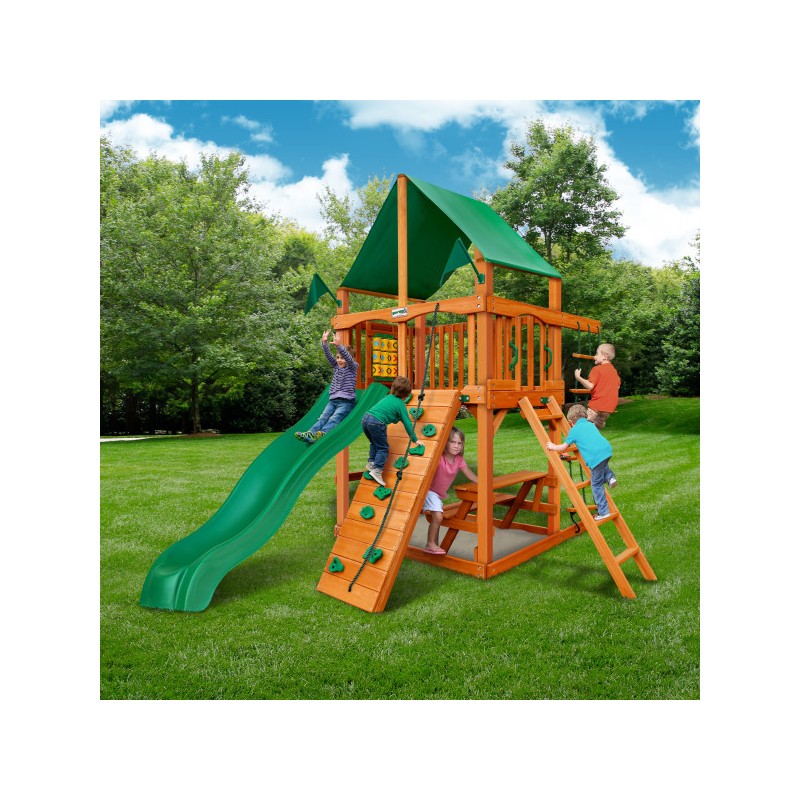 Gorilla Chateau Tower Cedar Wood Swing Set Kit w/ Amber Posts & Deluxe Green Vinyl Canopy (01-0061-AP-1)