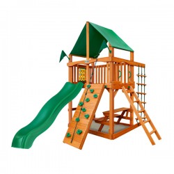 Gorilla Chateau Tower Cedar Wood Swing Set Kit w/ Amber Posts & Deluxe Green Vinyl Canopy (01-0061-AP-1)