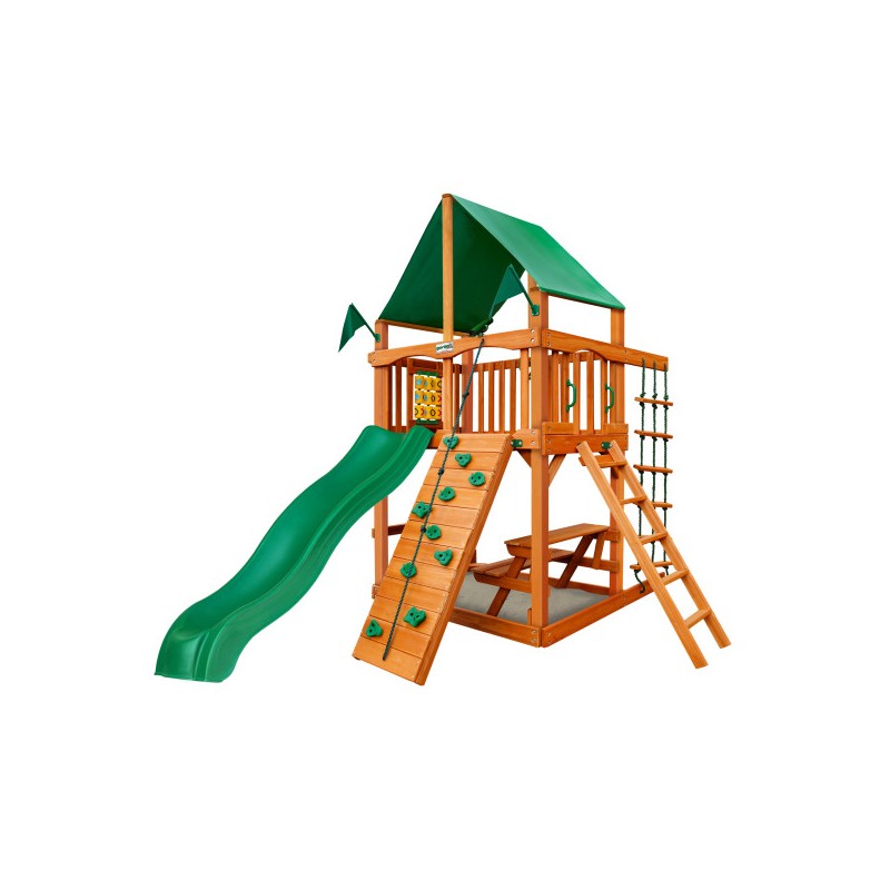 Gorilla Chateau Tower Cedar Wood Swing Set Kit w/ Amber Posts & Deluxe Green Vinyl Canopy (01-0061-AP-1)