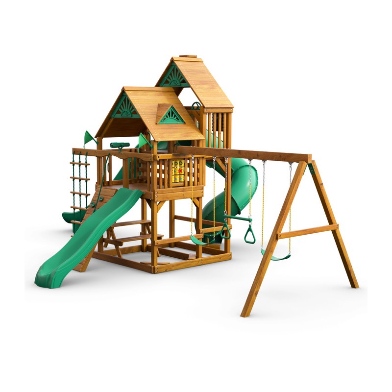 Gorilla Great Skye II Cedar Wood Swing Set Kit w/ Amber Posts and Standard Wood Roof - Amber (01-0031-AP)