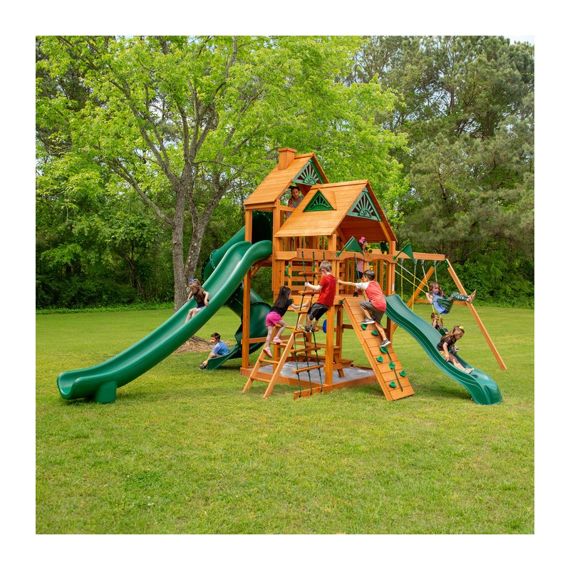 Gorilla Great Skye II Cedar Wood Swing Set Kit w/ Amber Posts and Standard Wood Roof - Amber (01-0031-AP)