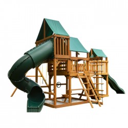 Gorilla Treasure Trove Cedar Wood Swing Set Kit w/ Amber Posts and Deluxe Green Vinyl Canopy - Amber (01-1021-AP-1)