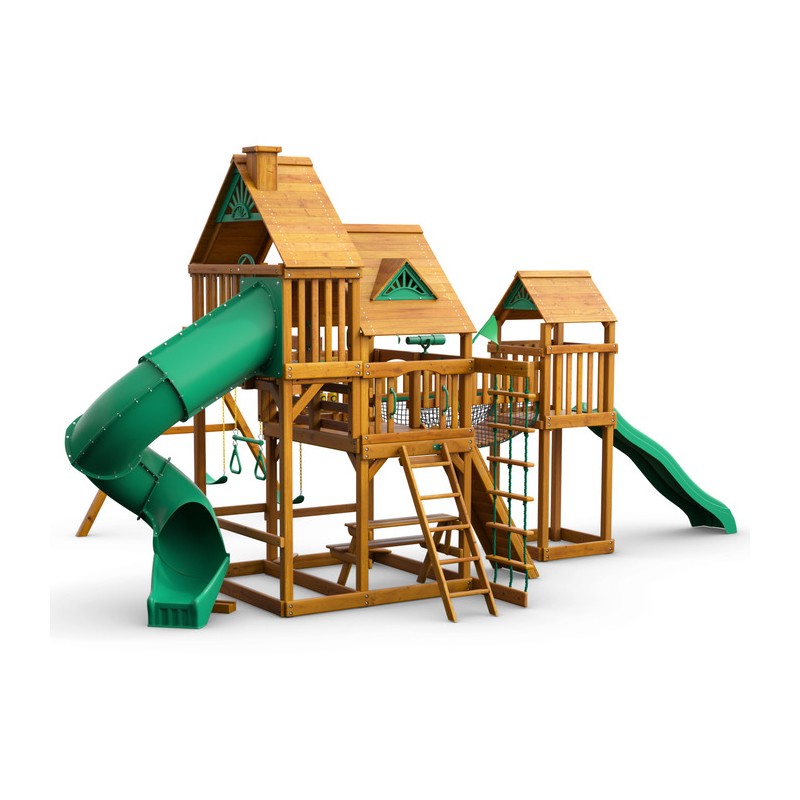 Gorilla Treasure Trove Cedar Wood Swing Set Kit  w/ Amber Posts and Standard Wood Roof - Amber (01-1021-AP)