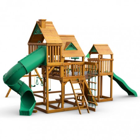 Gorilla Treasure Trove Cedar Wood Swing Set Kit  w/ Amber Posts and Standard Wood Roof - Amber (01-1021-AP)