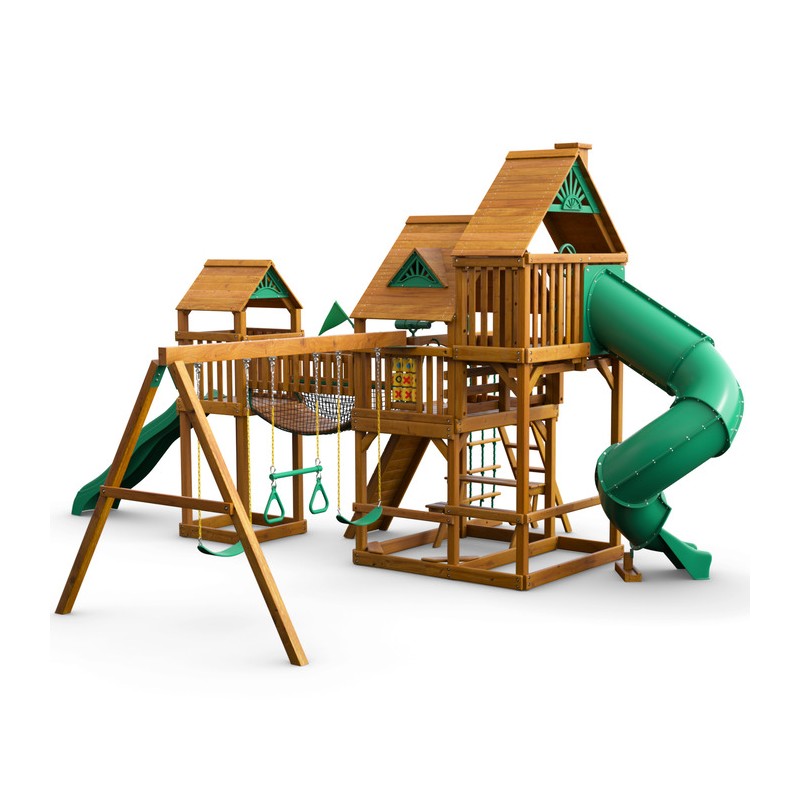 Gorilla Treasure Trove Cedar Wood Swing Set Kit  w/ Amber Posts and Standard Wood Roof - Amber (01-1021-AP)