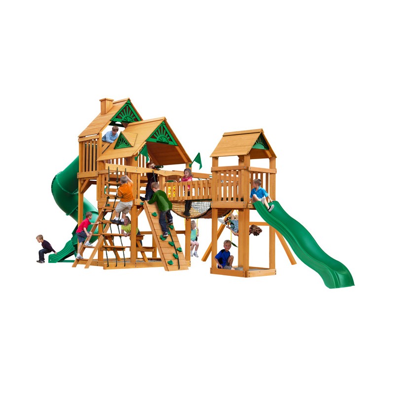 Gorilla Treasure Trove Cedar Wood Swing Set Kit  w/ Amber Posts and Standard Wood Roof - Amber (01-1021-AP)