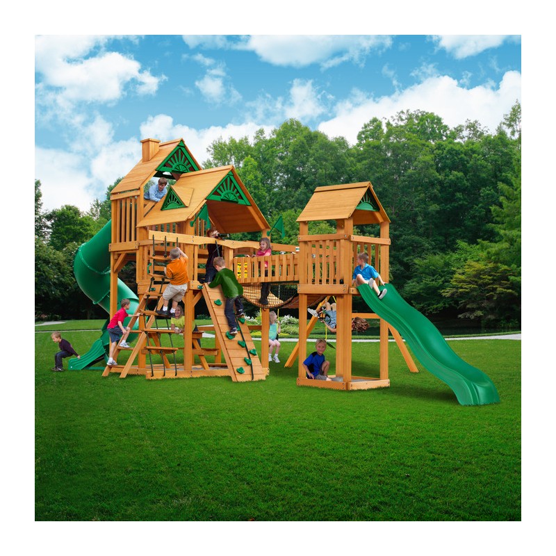 Gorilla Treasure Trove Cedar Wood Swing Set Kit  w/ Amber Posts and Standard Wood Roof - Amber (01-1021-AP)