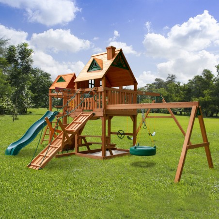 Gorilla Pioneer Peak Treehouse Cedar Wood Swing Set Kit  w/ Amber Posts - Amber (01-0055-AP)