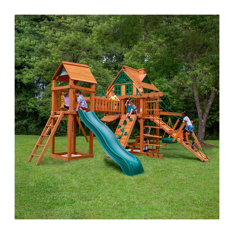 Gorilla Pioneer Peak Treehouse Cedar Wood Swing Set Kit  w/ Amber Posts - Amber (01-0055-AP)