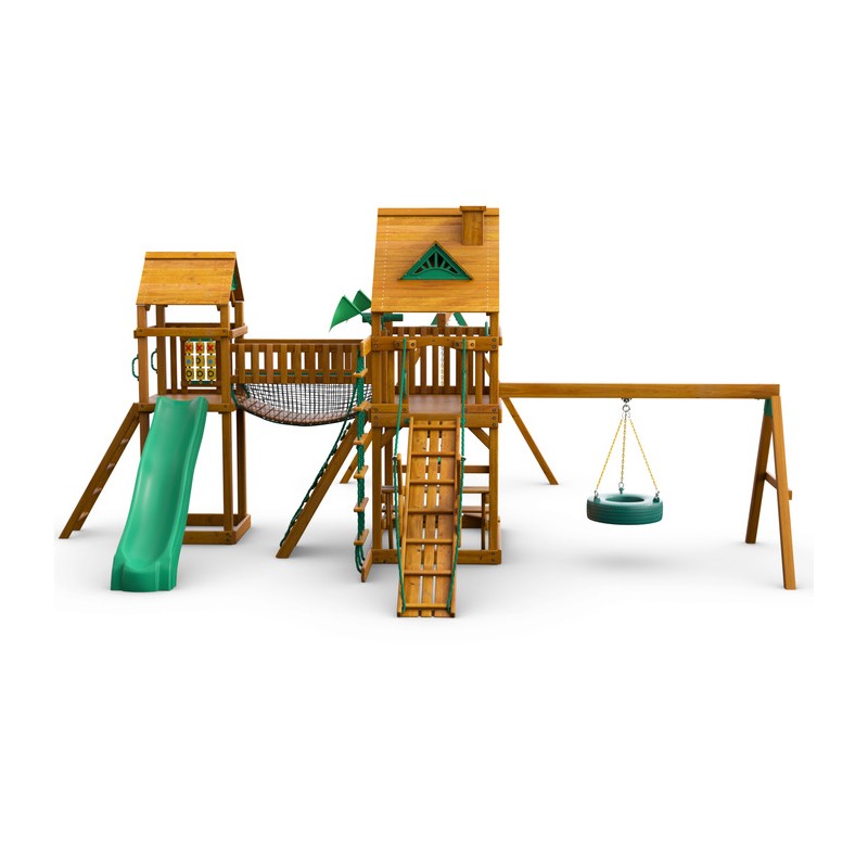 Gorilla Pioneer Peak Cedar Wood Swing Set Kit w/ Amber Posts and Standard Wood Roof - Amber (01-0006-AP)