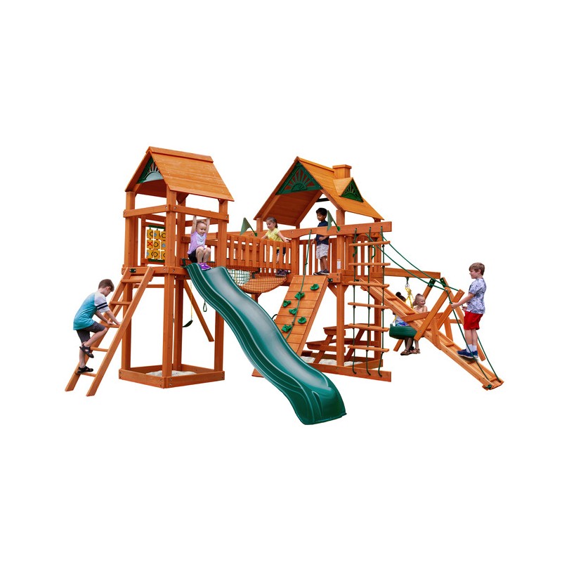 Gorilla Pioneer Peak Cedar Wood Swing Set Kit w/ Amber Posts and Standard Wood Roof - Amber (01-0006-AP)