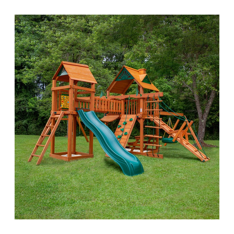 Gorilla Pioneer Peak Swing Set w/ Amber Posts and Wood Roof(01-0006-AP)