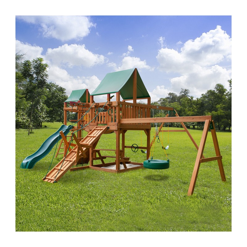 Gorilla Pioneer Peak Cedar Wood Swing Set Kit w/ Amber Posts & Deluxe Green Vinyl Canopy - Amber (01-0006-AP-1)