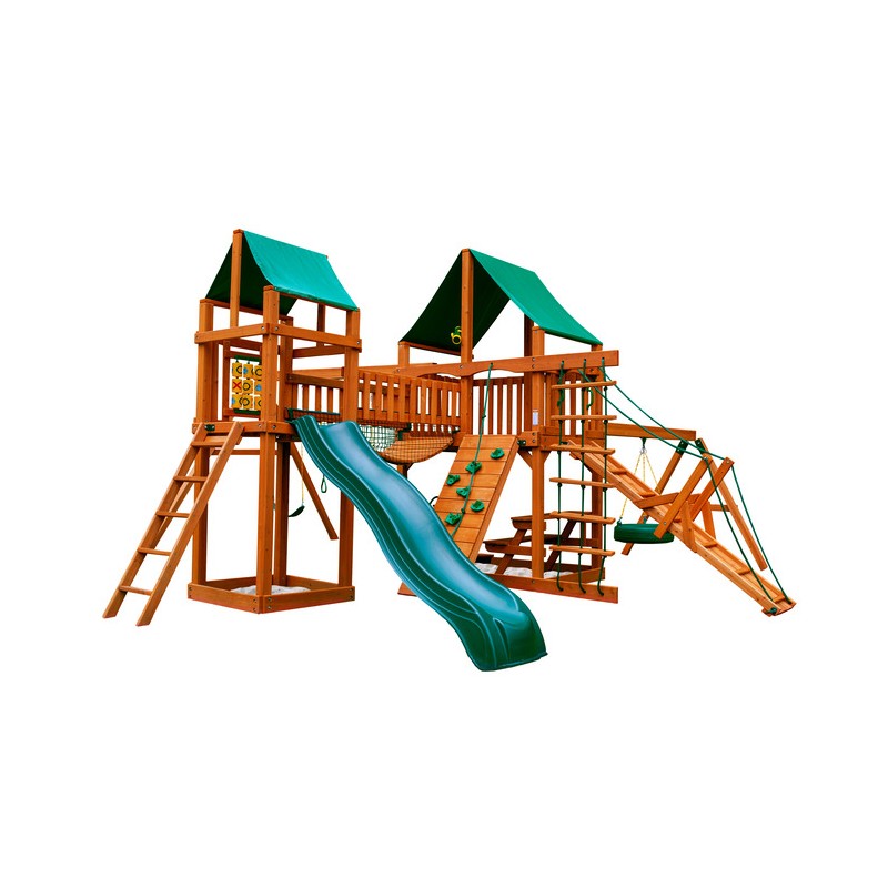 Gorilla Pioneer Peak Cedar Wood Swing Set Kit w/ Amber Posts & Deluxe Green Vinyl Canopy - Amber (01-0006-AP-1)