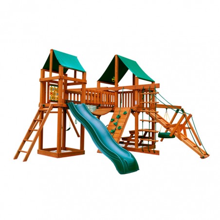 Gorilla Pioneer Peak Cedar Wood Swing Set Kit w/ Amber Posts & Deluxe Green Vinyl Canopy - Amber (01-0006-AP-1)