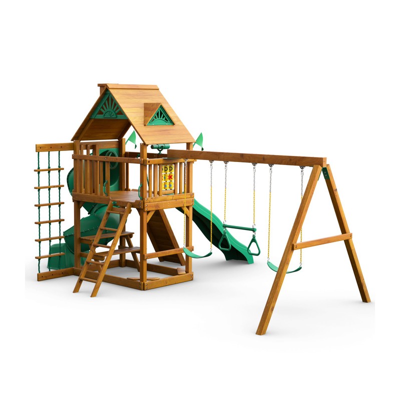 Gorilla Mountaineer Cedar Wood Swing Set Kit w/ Amber Posts and Standard Wood Roof - Amber (01-0005-AP)