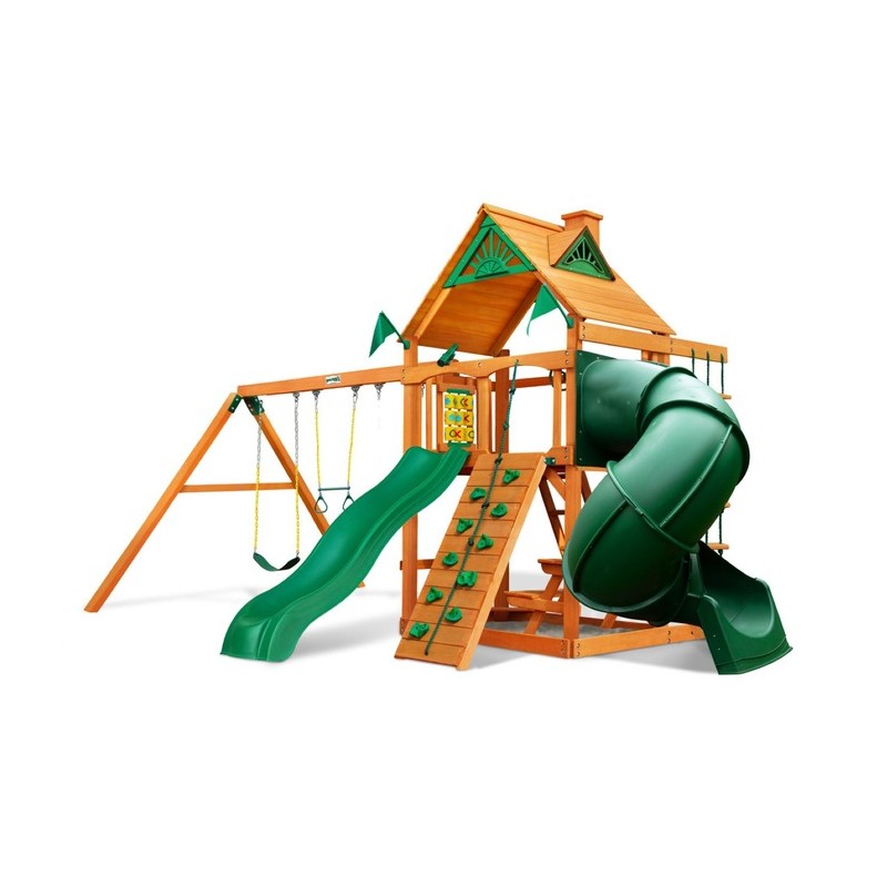 Gorilla Mountaineer Cedar Wood Swing Set Kit w/ Amber Posts and Standard Wood Roof - Amber (01-0005-AP)