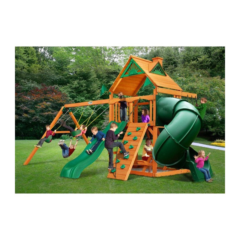 Gorilla Mountaineer Cedar Wood Swing Set Kit w/ Amber Posts and Standard Wood Roof - Amber (01-0005-AP)