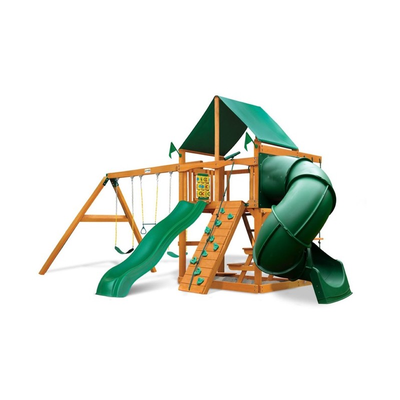 Gorilla Mountaineer Cedar Wood Swing Set Kit w/ Amber Posts and Deluxe Green Vinyl Canopy - Amber (01-0005-AP-1)