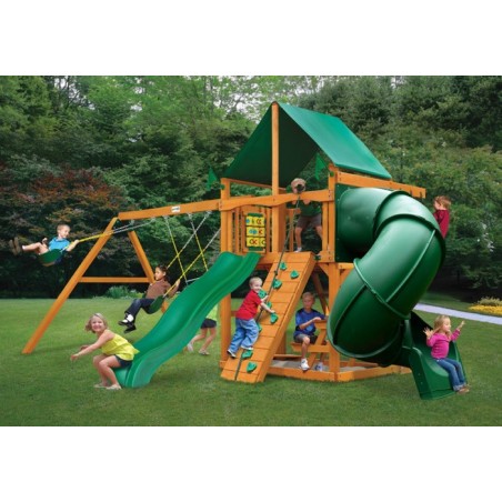 Gorilla Mountaineer Cedar Wood Swing Set Kit w/ Amber Posts and Deluxe Green Vinyl Canopy - Amber (01-0005-AP-1)