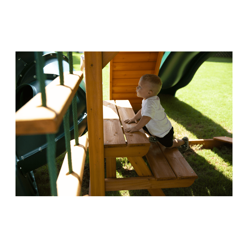 Gorilla Mountaineer Cedar Wood Swing Set Kit w/ Amber Posts and Deluxe Green Vinyl Canopy - Amber (01-0005-AP-1)