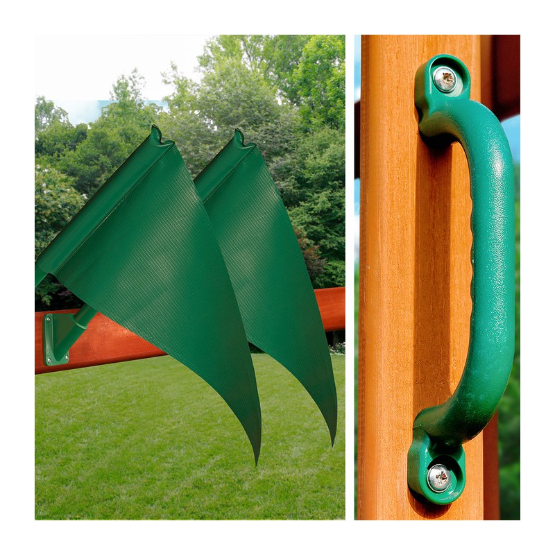 Gorilla Mountaineer Cedar Wood Swing Set Kit w/ Amber Posts and Deluxe Green Vinyl Canopy - Amber (01-0005-AP-1)