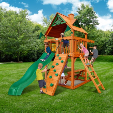 Gorilla Chateau Tower Cedar Wood Swing Set Kit w/ Amber Posts and Standard Wood Roof - Amber (01-0061-AP)