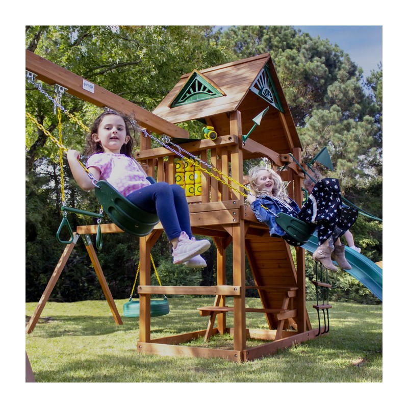 Gorilla Frontier Cedar Wood Swing Set Kit w/ Amber Posts and Standard Wood Roof - Amber (01-0004-AP)