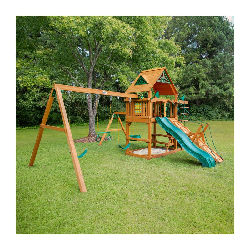 Gorilla Frontier Cedar Wood Swing Set Kit w/ Amber Posts and Standard Wood Roof - Amber (01-0004-AP)