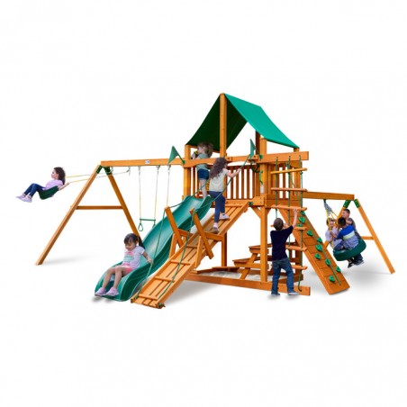 Gorilla Frontier Cedar Wood Swing Set Kit w/ Amber Posts and Deluxe Green Vinyl Canopy - Amber (01-0004-AP-1)